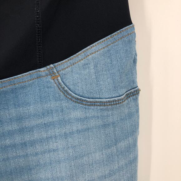 Isabel Maternity Light Blue Wash Raw Hem Crossover Over Belly Panel Jegging Jean - Picture 5 of 10